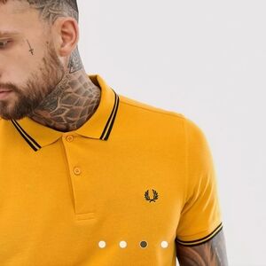 Men's Fred Perry Yellow and Black Polo Shirt Size M